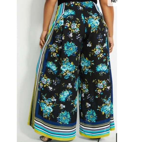 NWT Ashley Stewart Floral High Waist Palazzo Pants - Picture 2 of 7